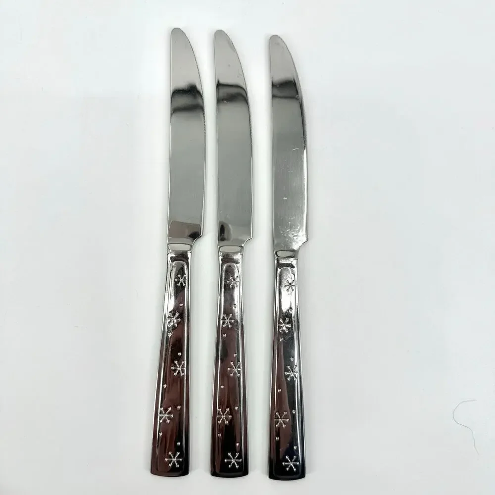 Lot of 3 Vintage Sakura New French Solid Knife Stainless Steel Snowflake Mumm